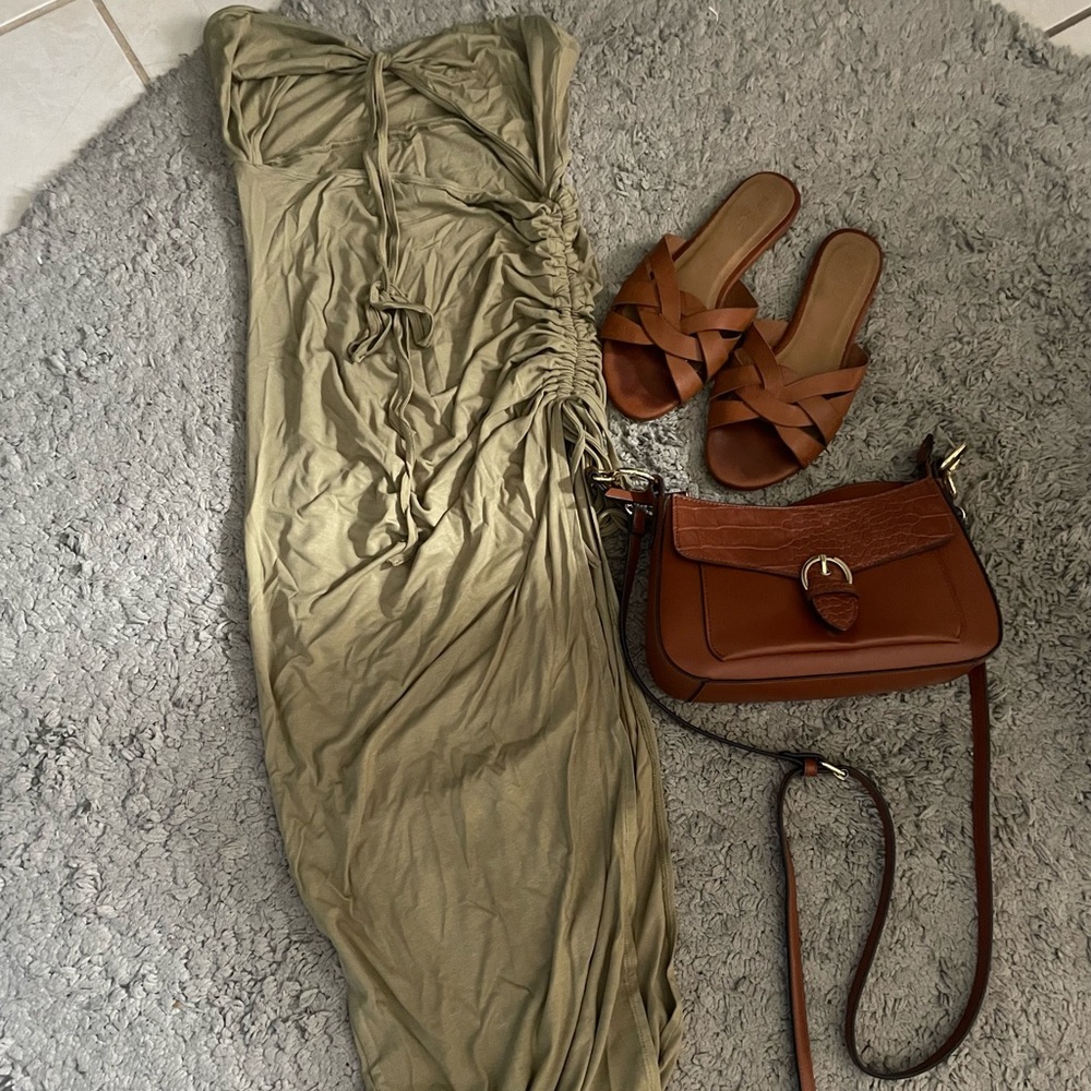 Shein Rutched Drawstring cutout halter Maxi dress